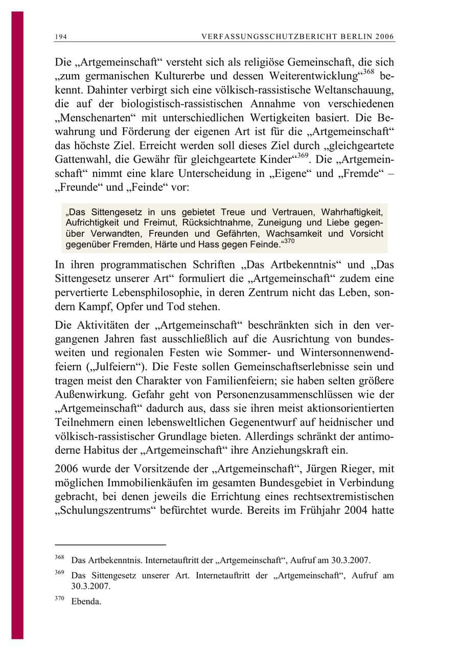 Seite 207 des Verfassungsschutzbericht 2006 Berlin