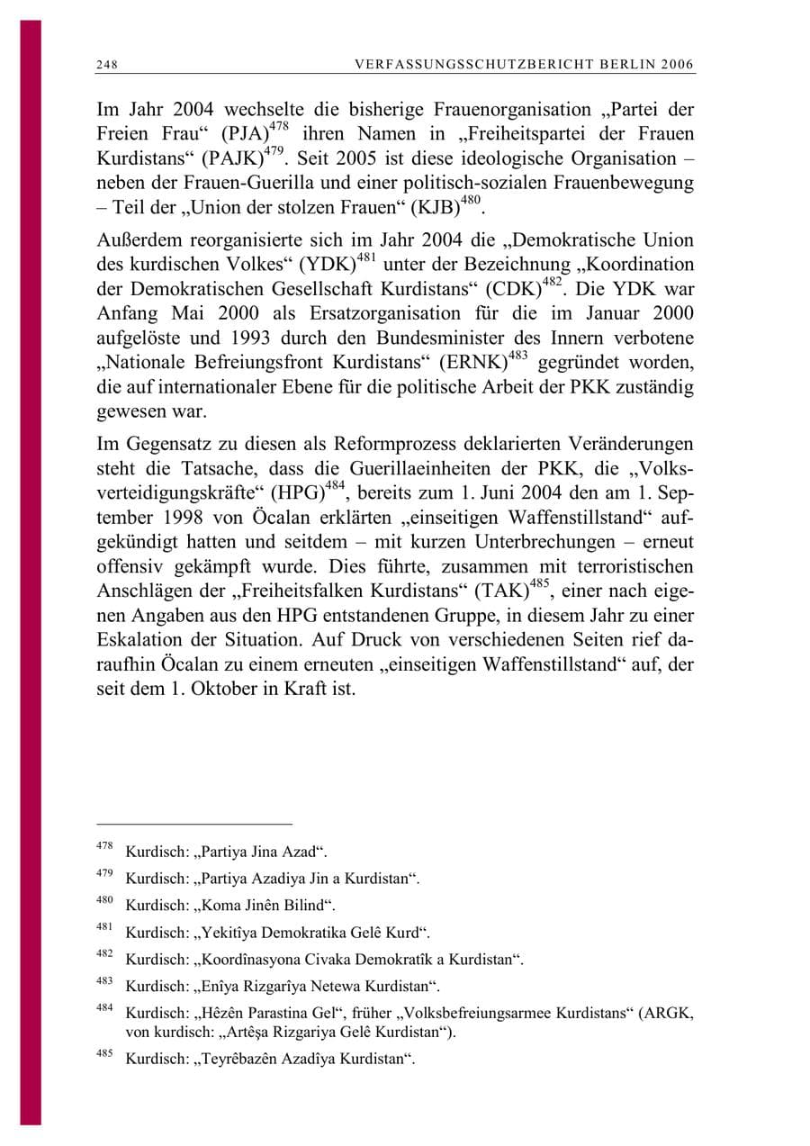 Seite 261 des Verfassungsschutzbericht 2006 Berlin