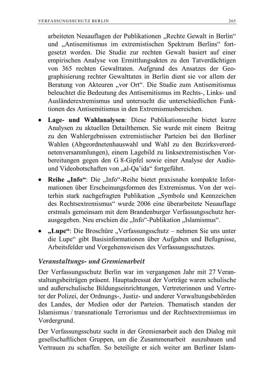Seite 278 des Verfassungsschutzbericht 2006 Berlin