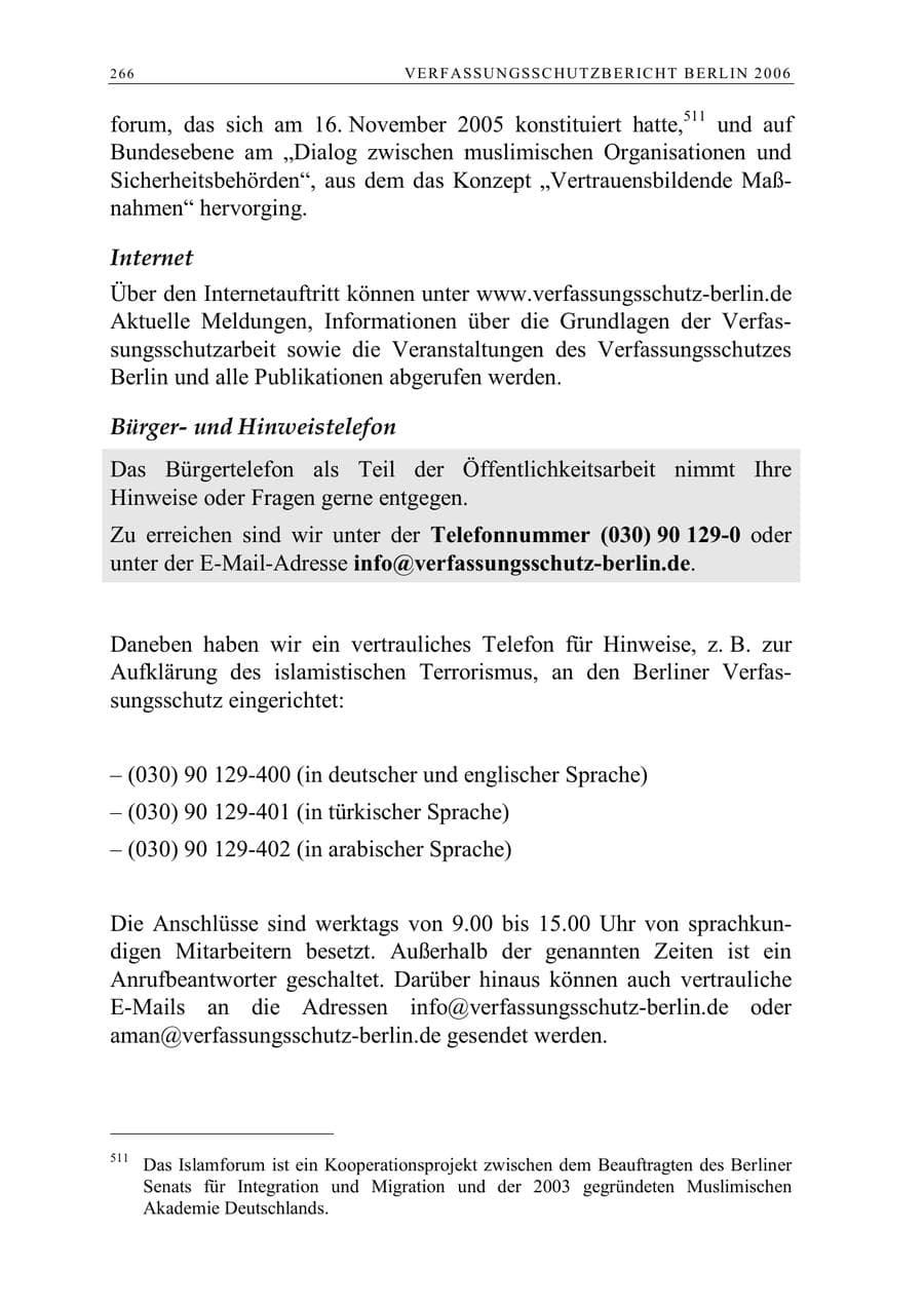 Seite 279 des Verfassungsschutzbericht 2006 Berlin