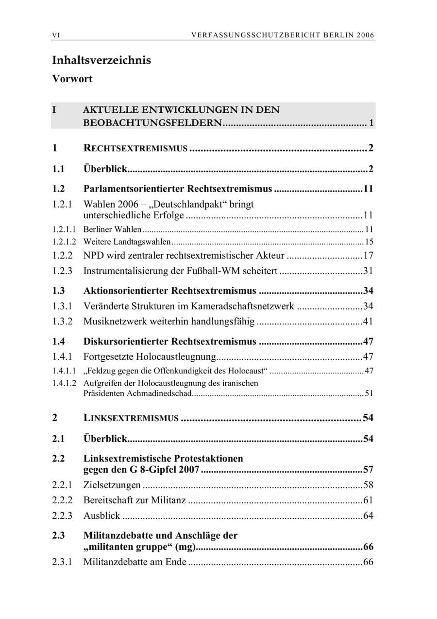 Seite 7 des Verfassungsschutzbericht 2006 Berlin