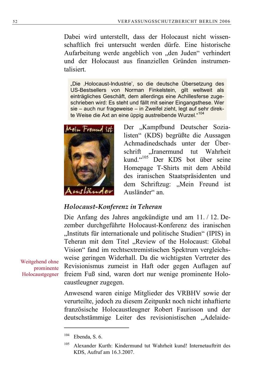 Seite 65 des Verfassungsschutzbericht 2006 Berlin
