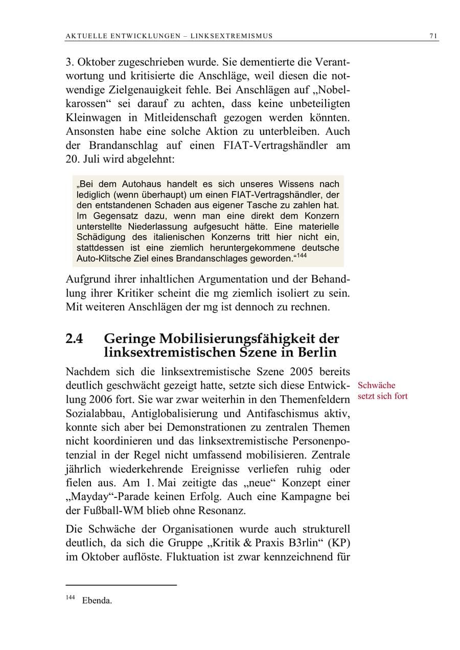 Seite 84 des Verfassungsschutzbericht 2006 Berlin