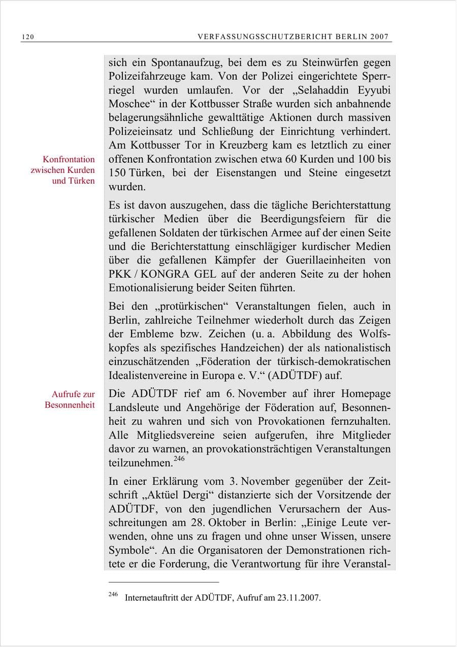 Seite 133 des Verfassungsschutzbericht 2007 Berlin