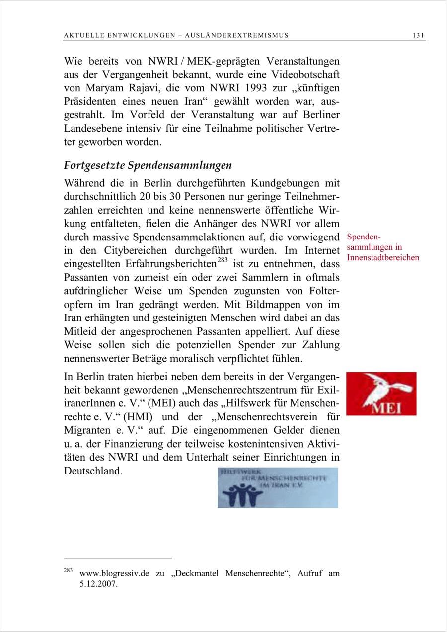 Seite 144 des Verfassungsschutzbericht 2007 Berlin