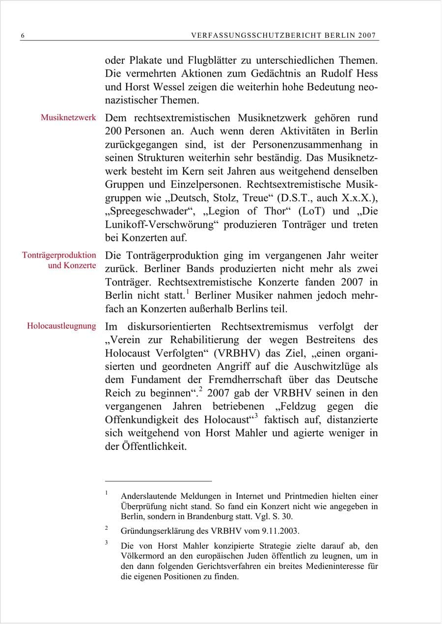 Seite 19 des Verfassungsschutzbericht 2007 Berlin