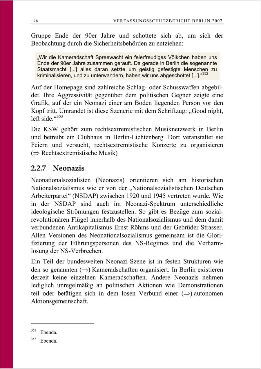 Seite 191 des Verfassungsschutzbericht 2007 Berlin