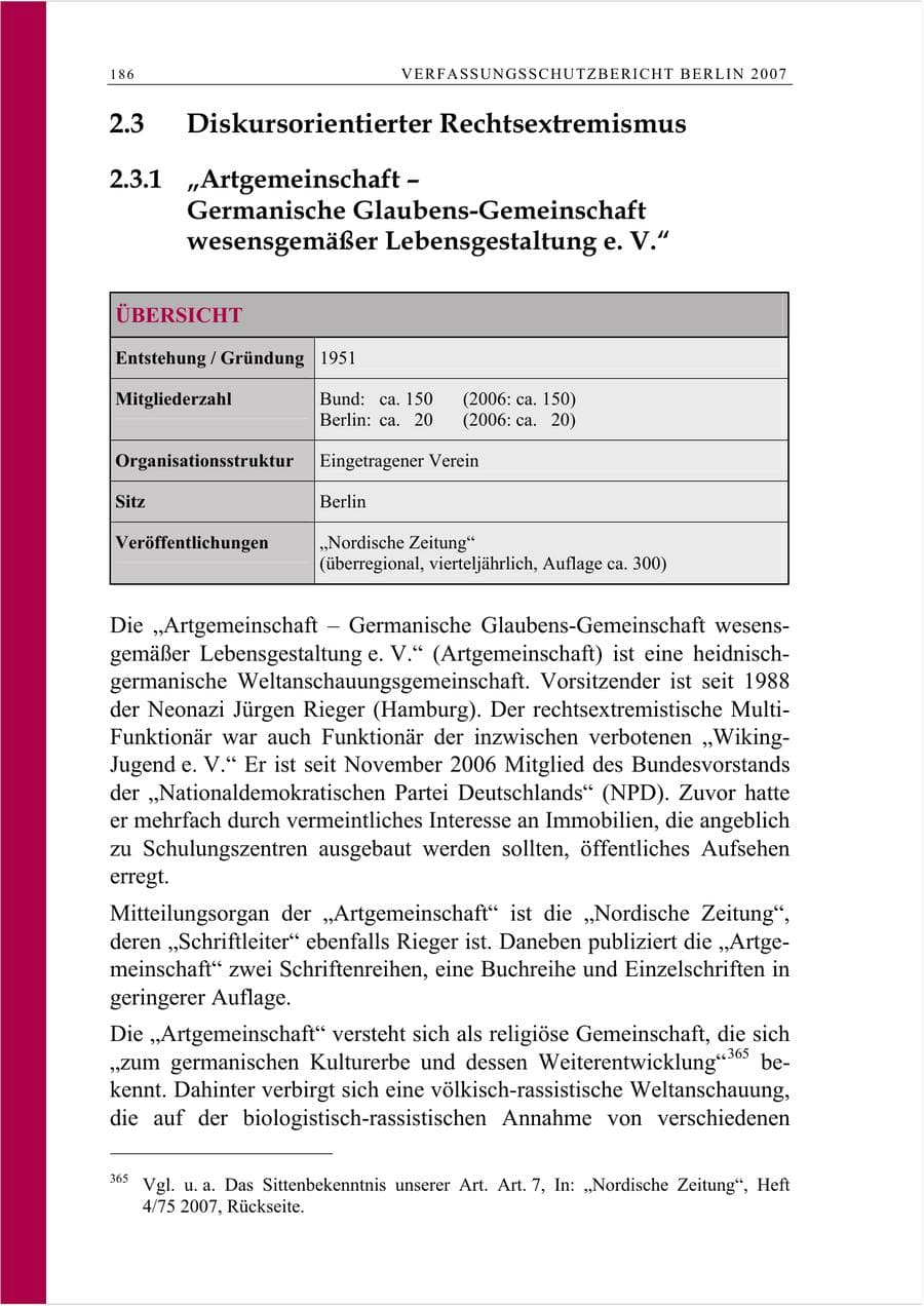 Seite 199 des Verfassungsschutzbericht 2007 Berlin
