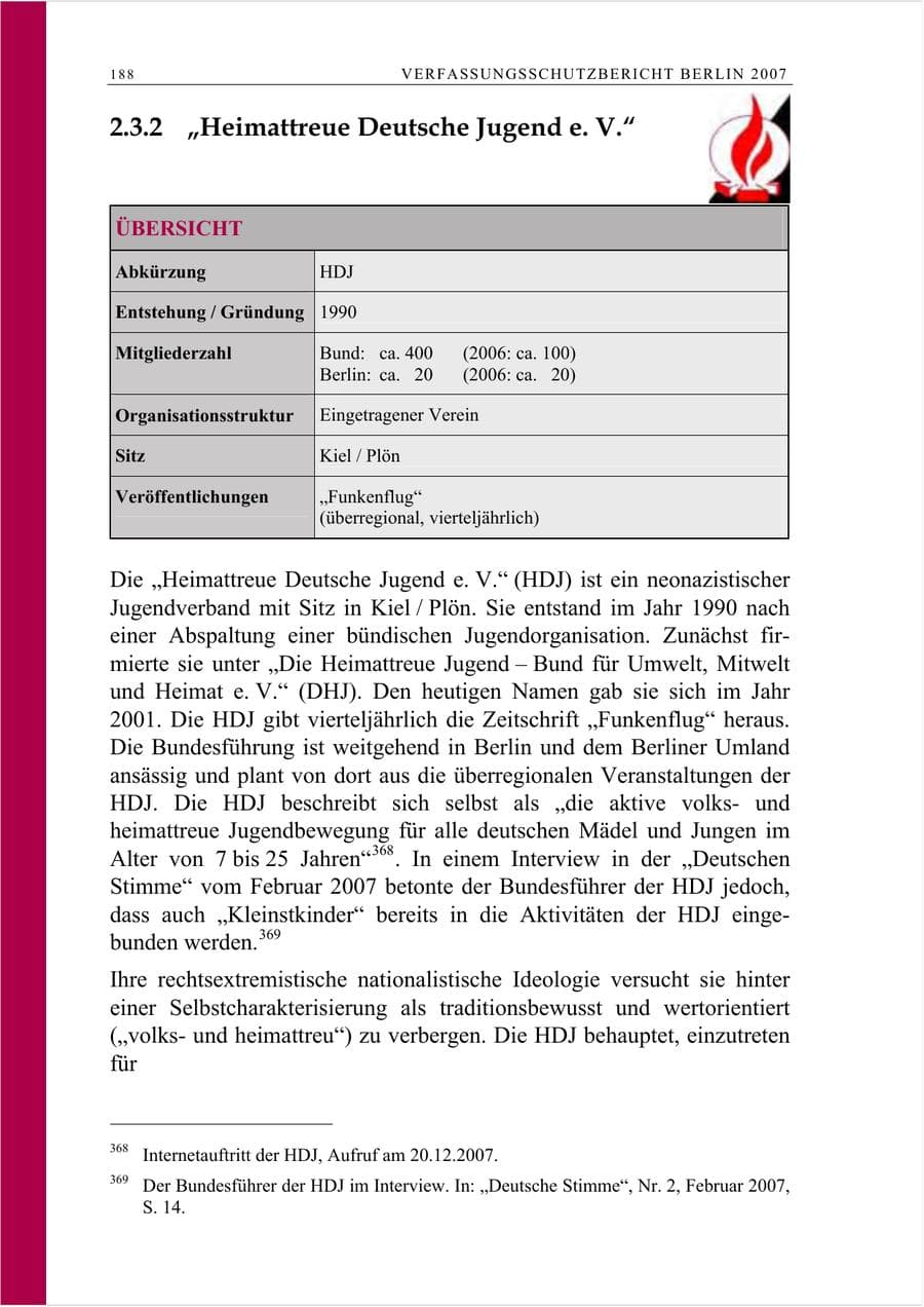 Seite 201 des Verfassungsschutzbericht 2007 Berlin