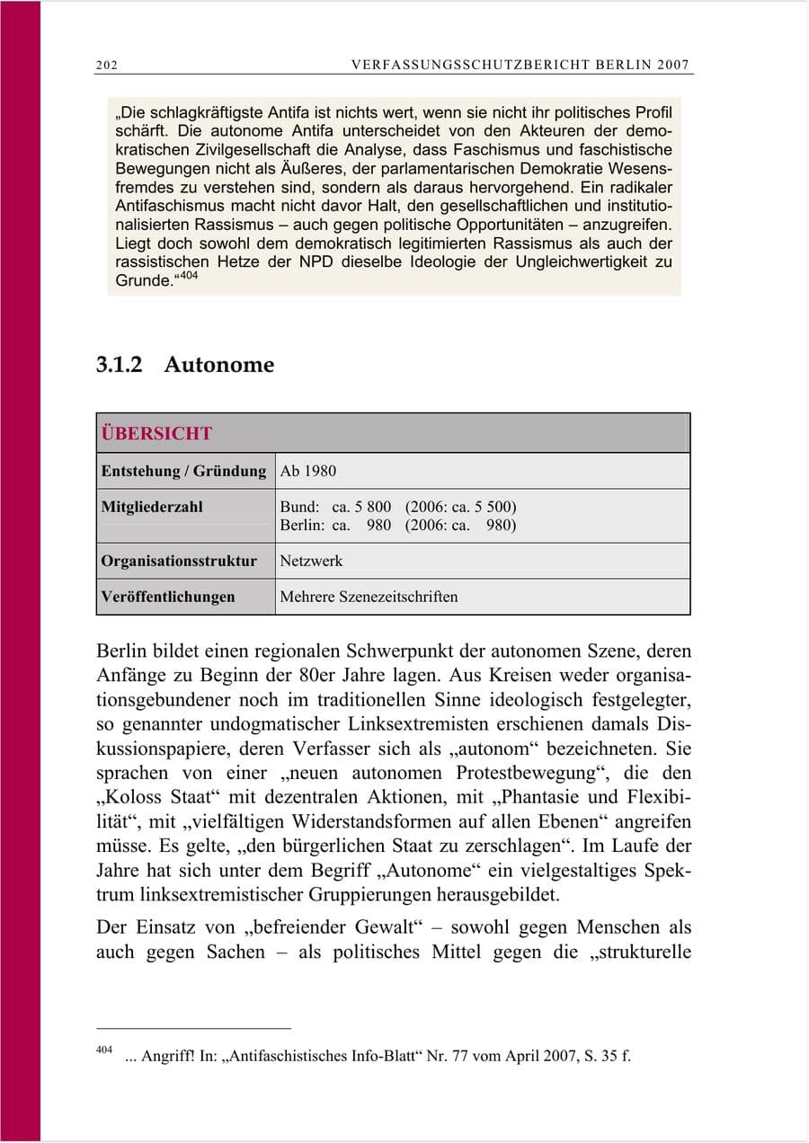Seite 215 des Verfassungsschutzbericht 2007 Berlin