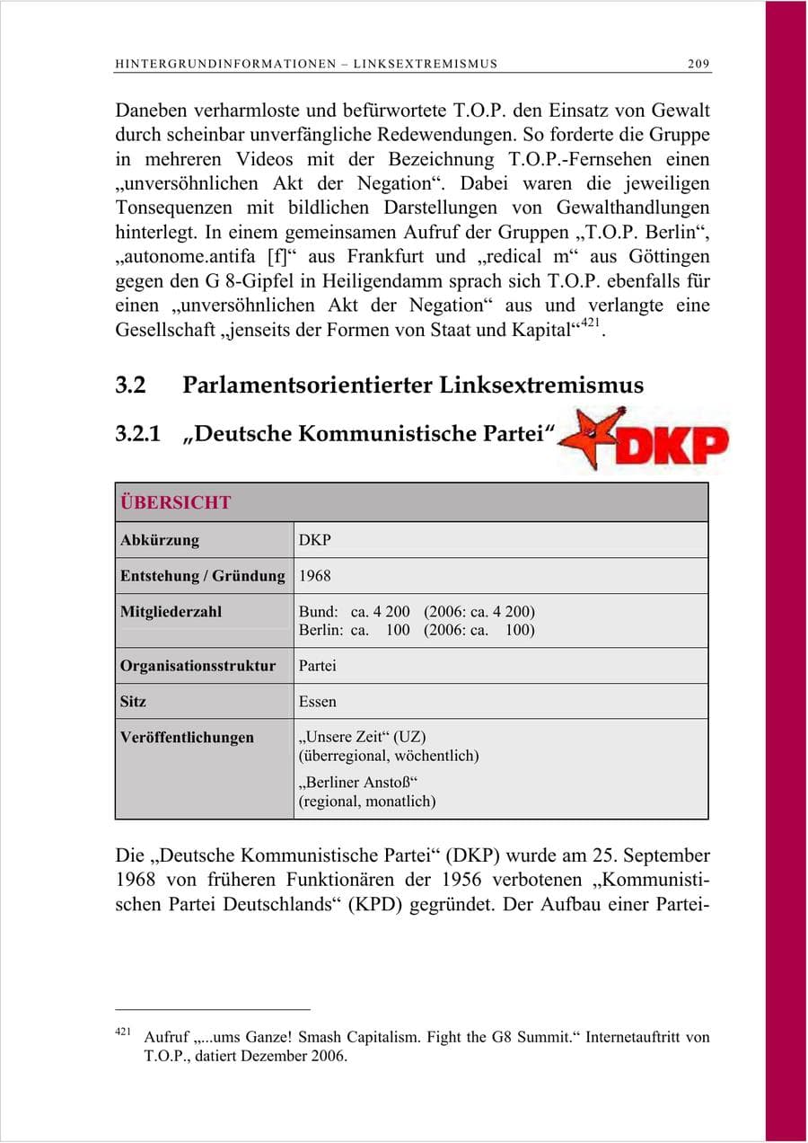 Seite 222 des Verfassungsschutzbericht 2007 Berlin