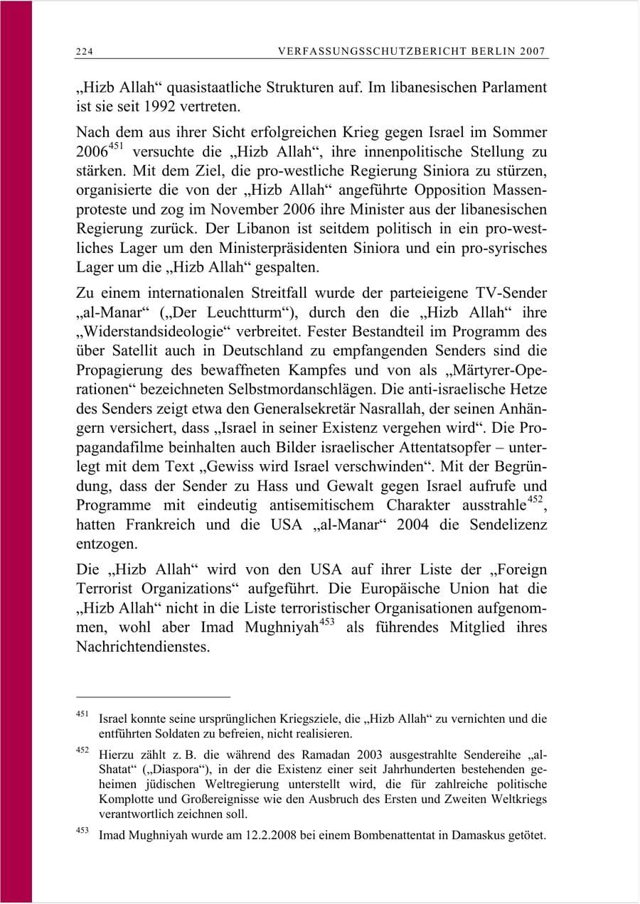 Seite 237 des Verfassungsschutzbericht 2007 Berlin
