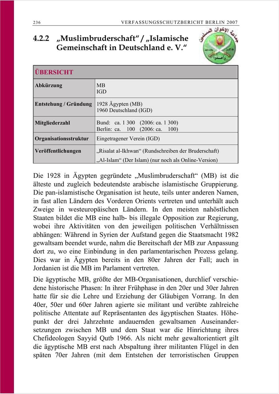 Seite 249 des Verfassungsschutzbericht 2007 Berlin