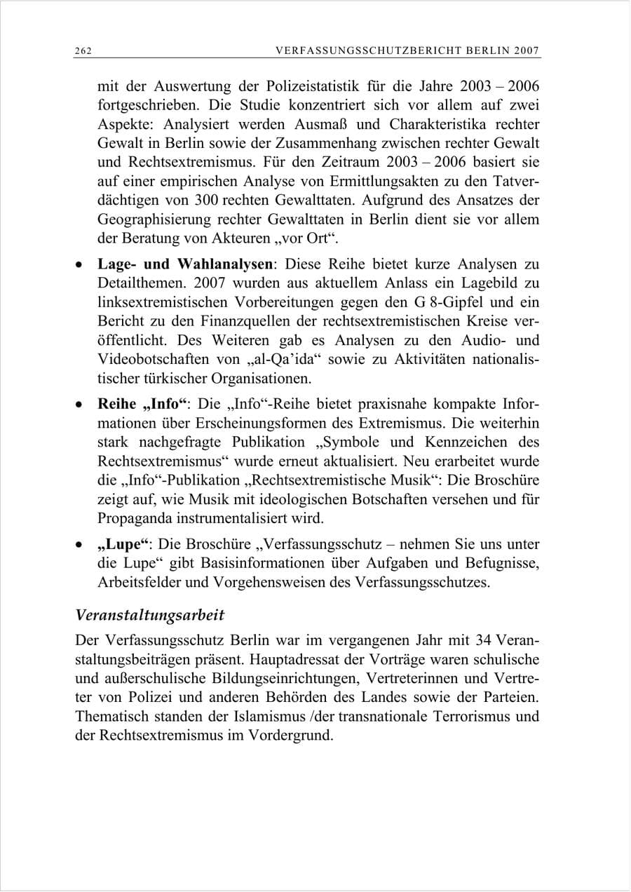 Seite 275 des Verfassungsschutzbericht 2007 Berlin