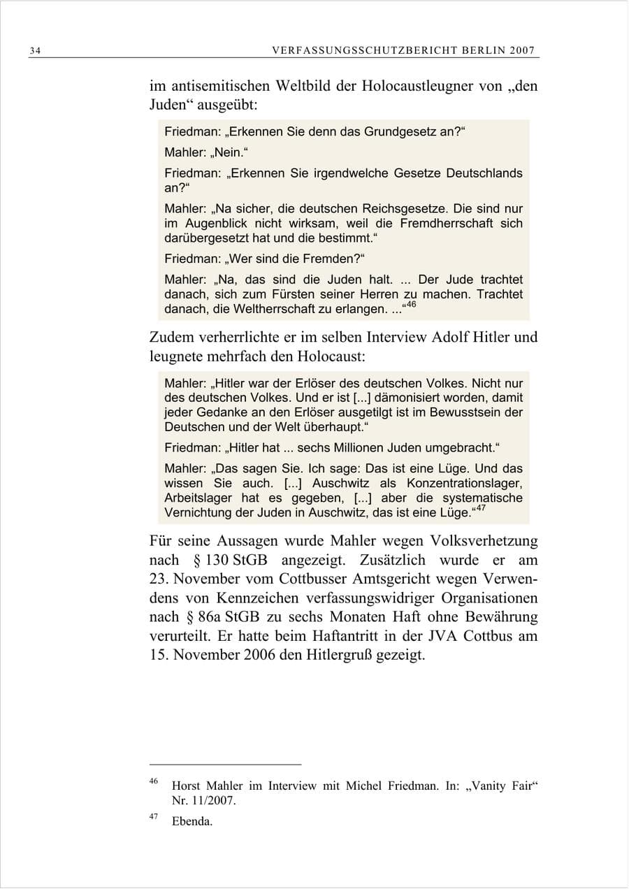 Seite 47 des Verfassungsschutzbericht 2007 Berlin
