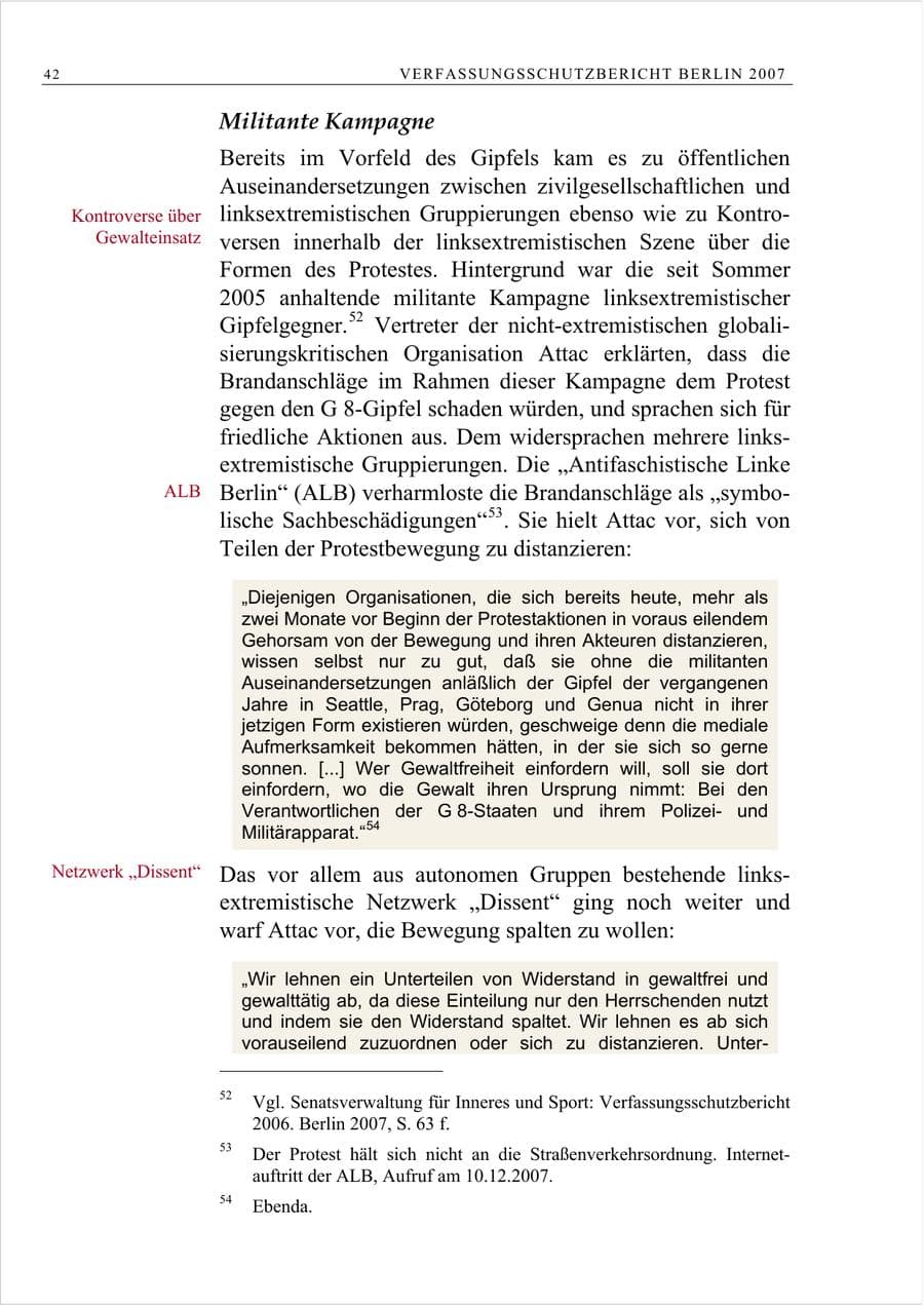 Seite 55 des Verfassungsschutzbericht 2007 Berlin