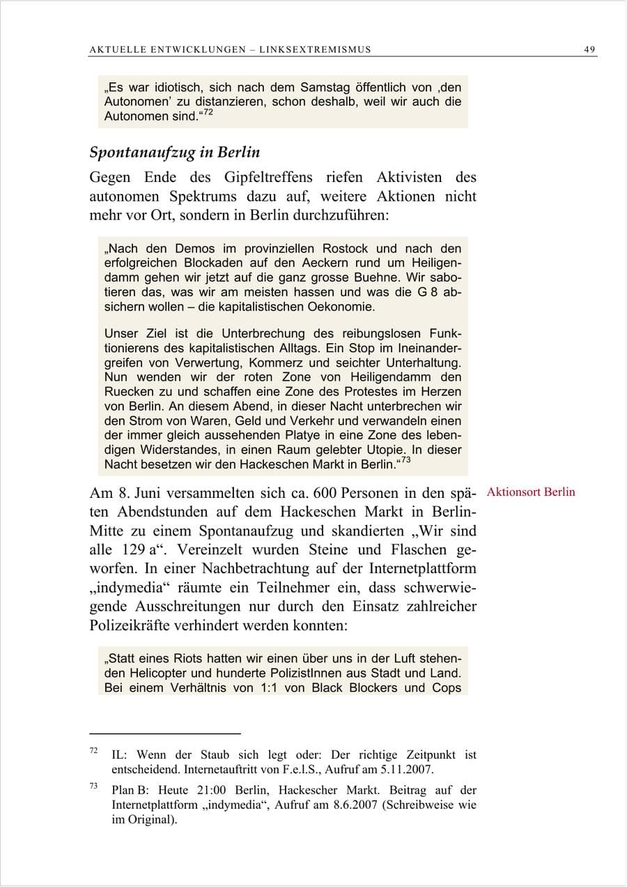 Seite 62 des Verfassungsschutzbericht 2007 Berlin
