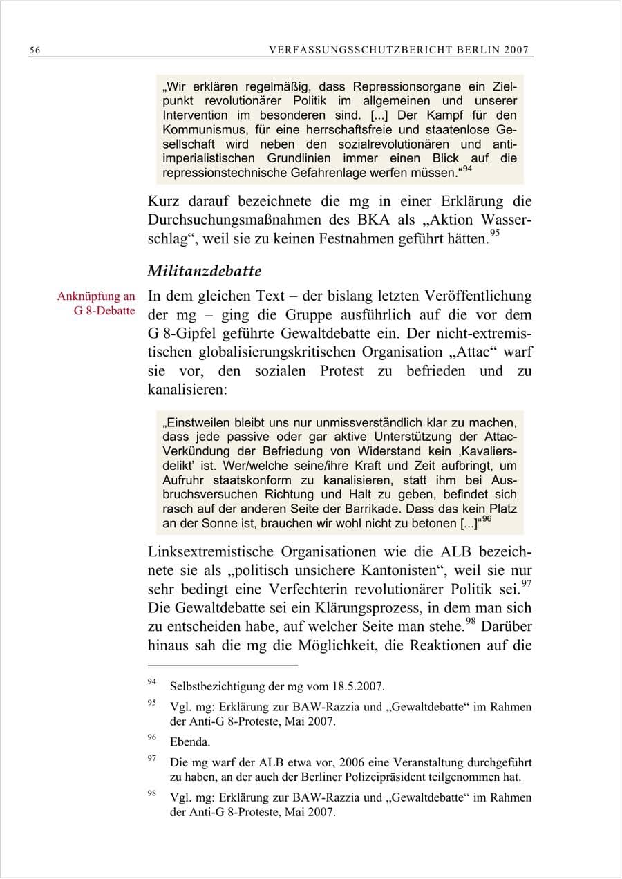 Seite 69 des Verfassungsschutzbericht 2007 Berlin