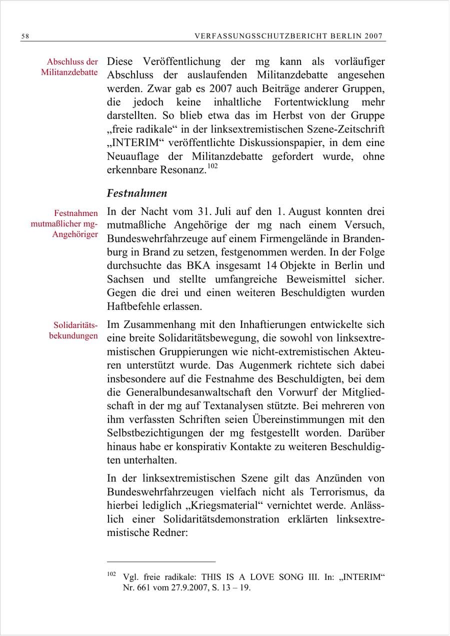 Seite 71 des Verfassungsschutzbericht 2007 Berlin