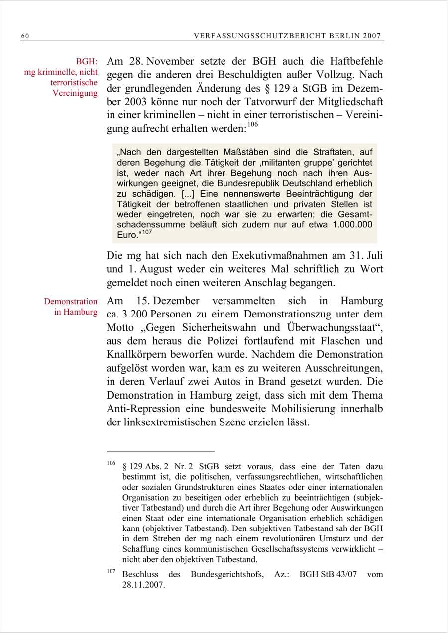 Seite 73 des Verfassungsschutzbericht 2007 Berlin