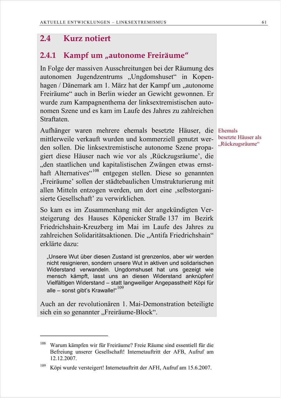 Seite 74 des Verfassungsschutzbericht 2007 Berlin