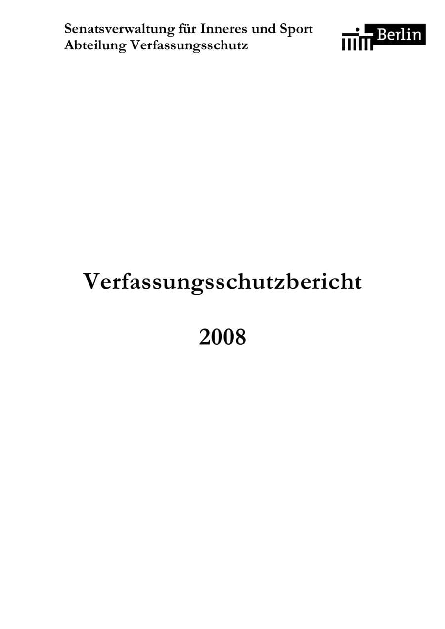 Seite 2 des Verfassungsschutzbericht 2008 Berlin