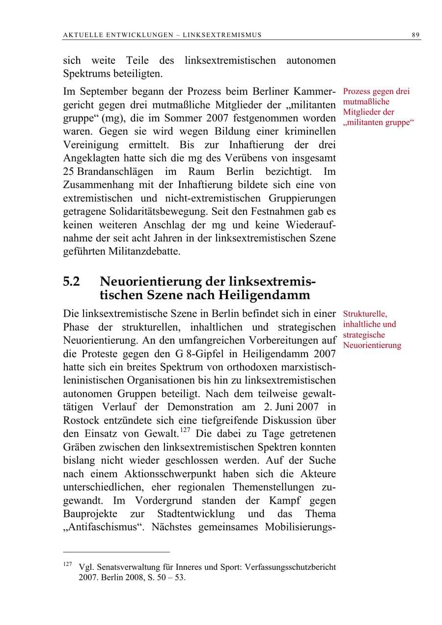 Seite 102 des Verfassungsschutzbericht 2008 Berlin