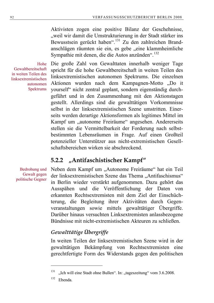 Seite 105 des Verfassungsschutzbericht 2008 Berlin