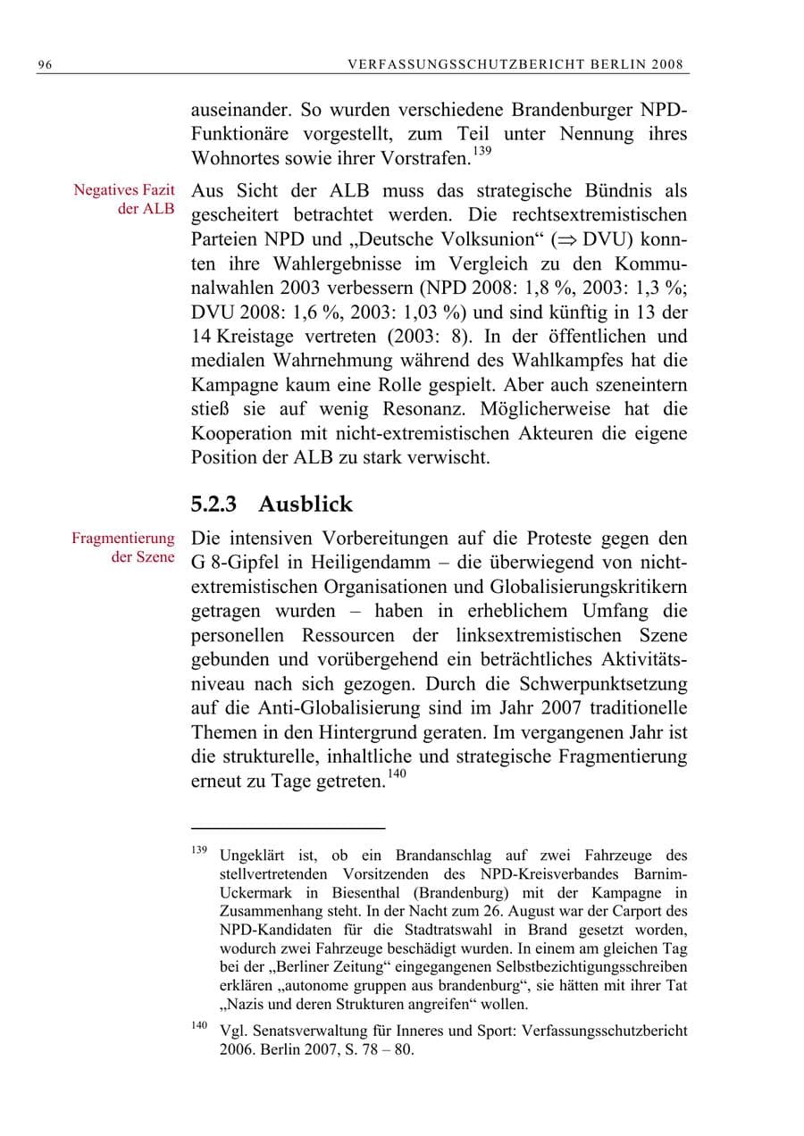 Seite 109 des Verfassungsschutzbericht 2008 Berlin