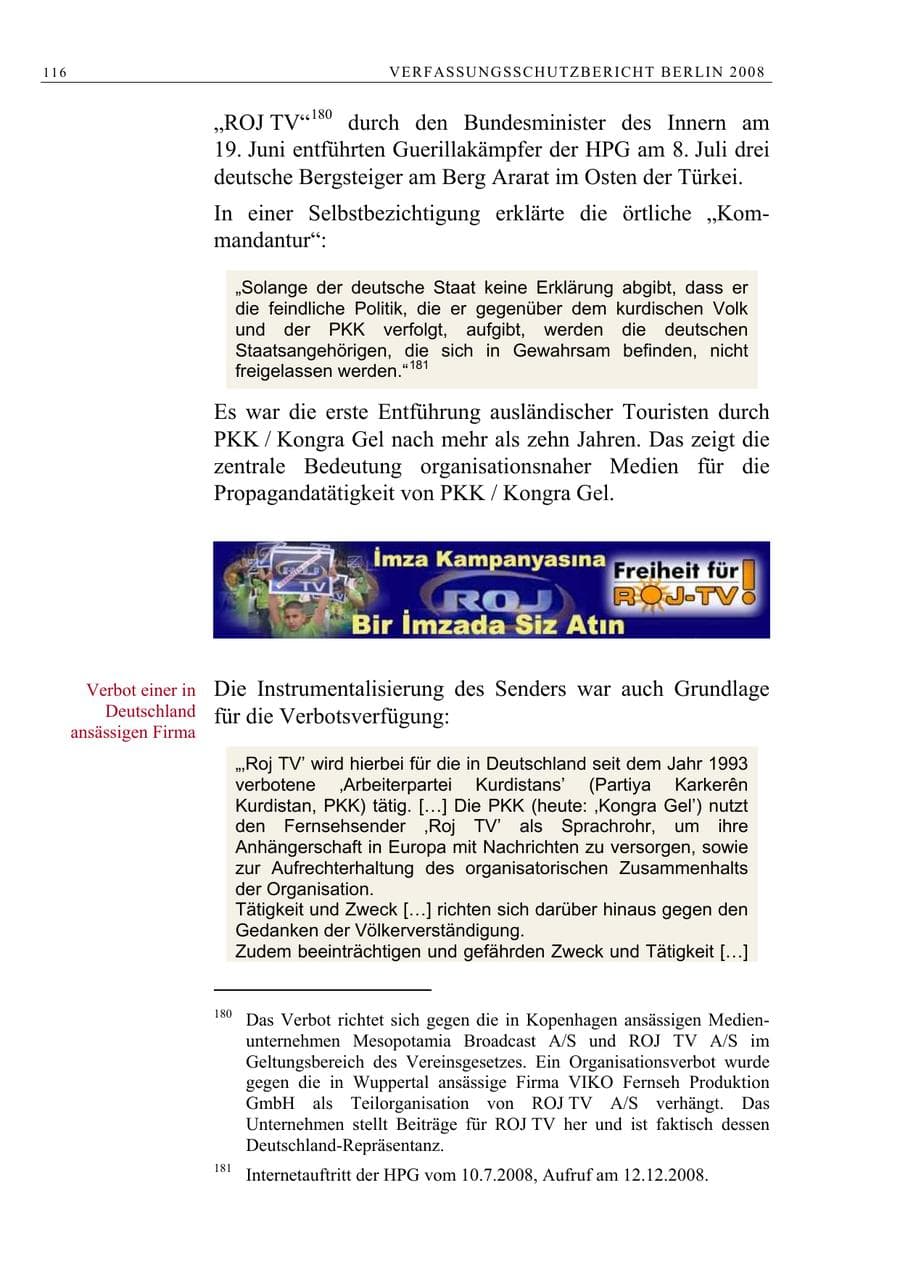 Seite 129 des Verfassungsschutzbericht 2008 Berlin