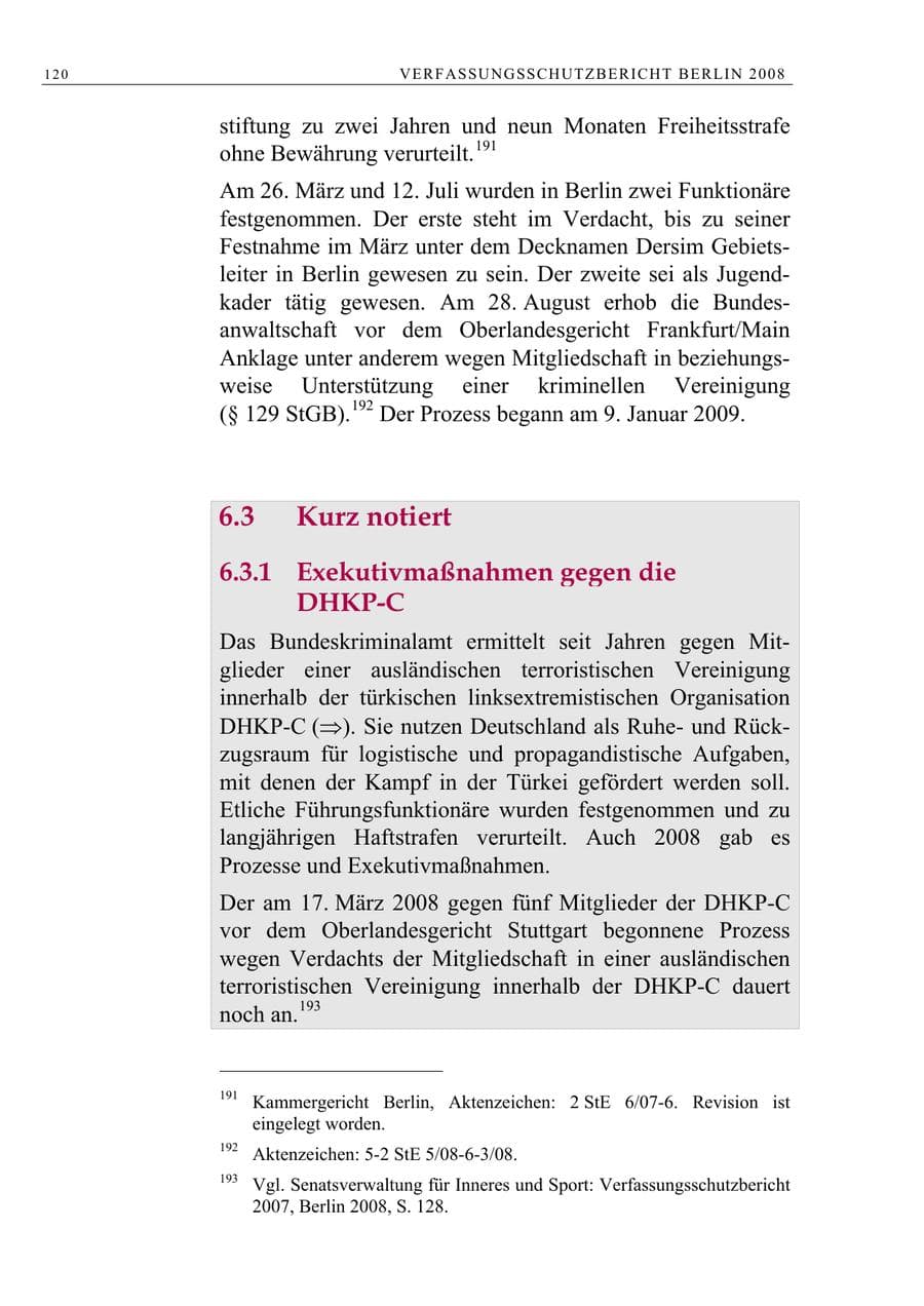 Seite 133 des Verfassungsschutzbericht 2008 Berlin