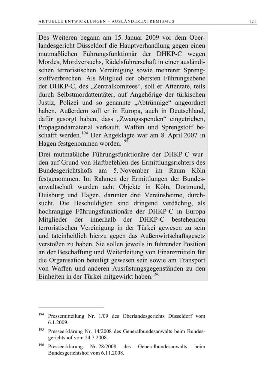 Seite 134 des Verfassungsschutzbericht 2008 Berlin