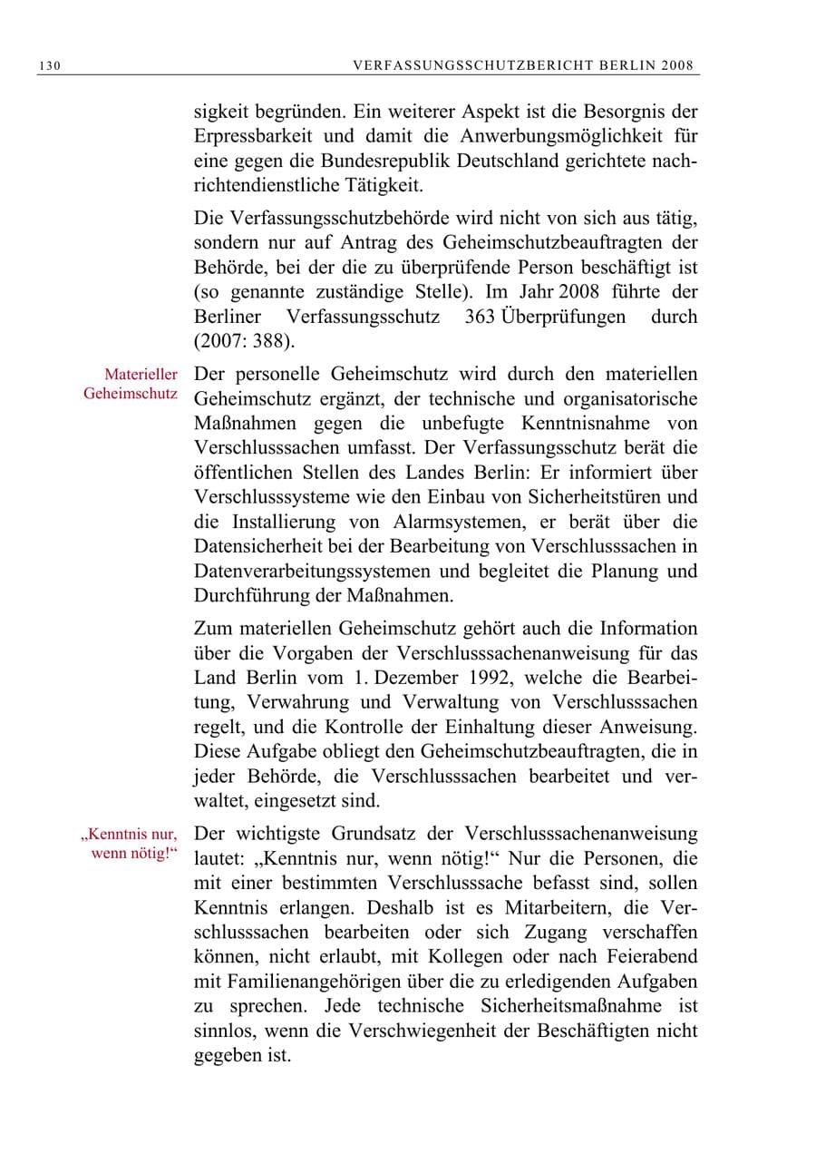 Seite 143 des Verfassungsschutzbericht 2008 Berlin