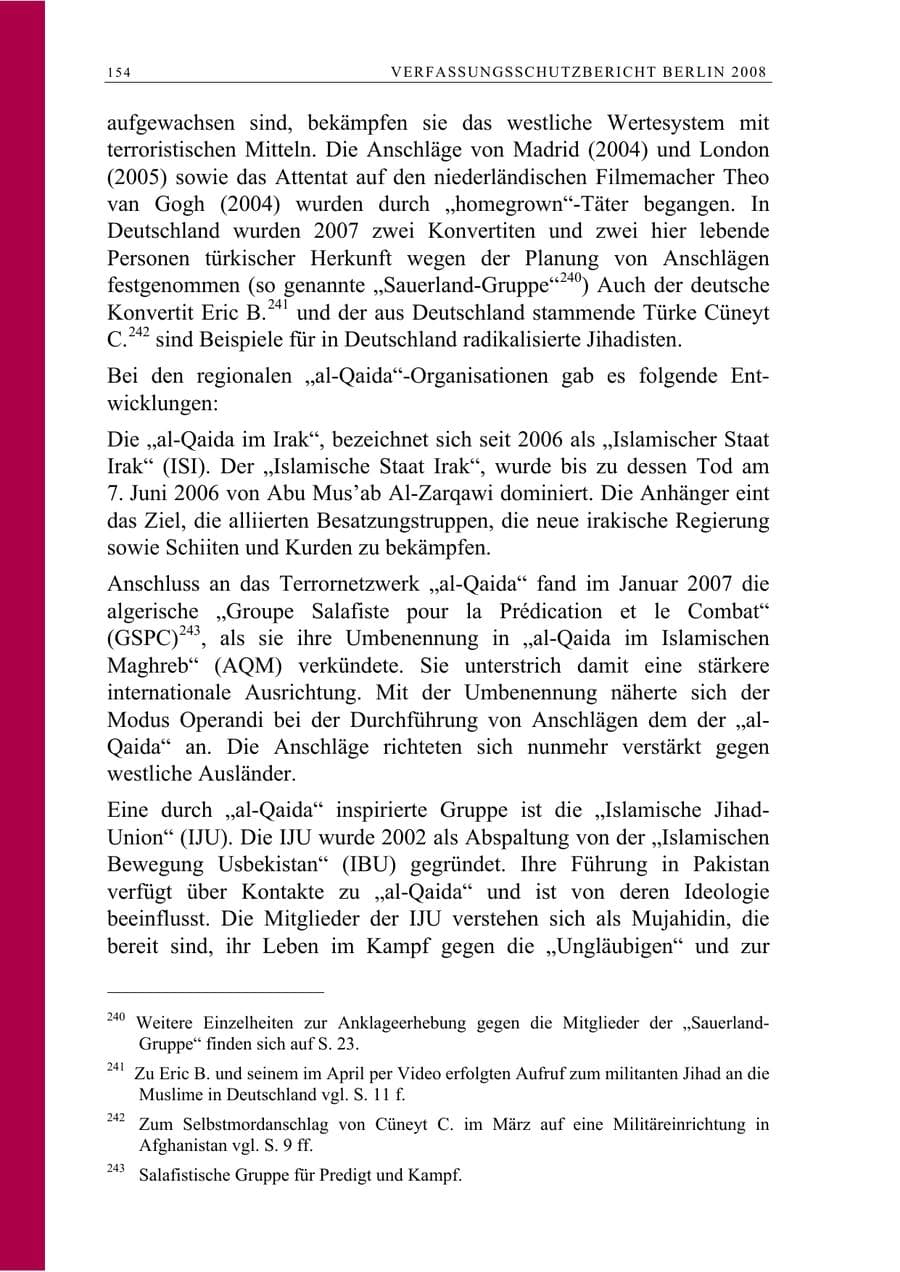 Seite 167 des Verfassungsschutzbericht 2008 Berlin