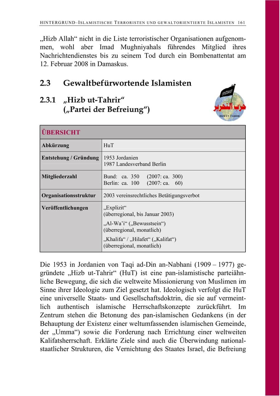 Seite 174 des Verfassungsschutzbericht 2008 Berlin