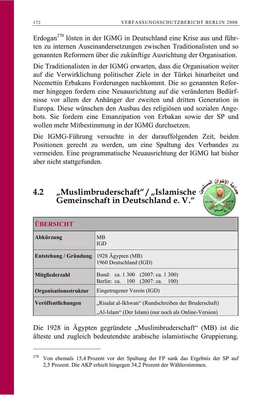 Seite 185 des Verfassungsschutzbericht 2008 Berlin