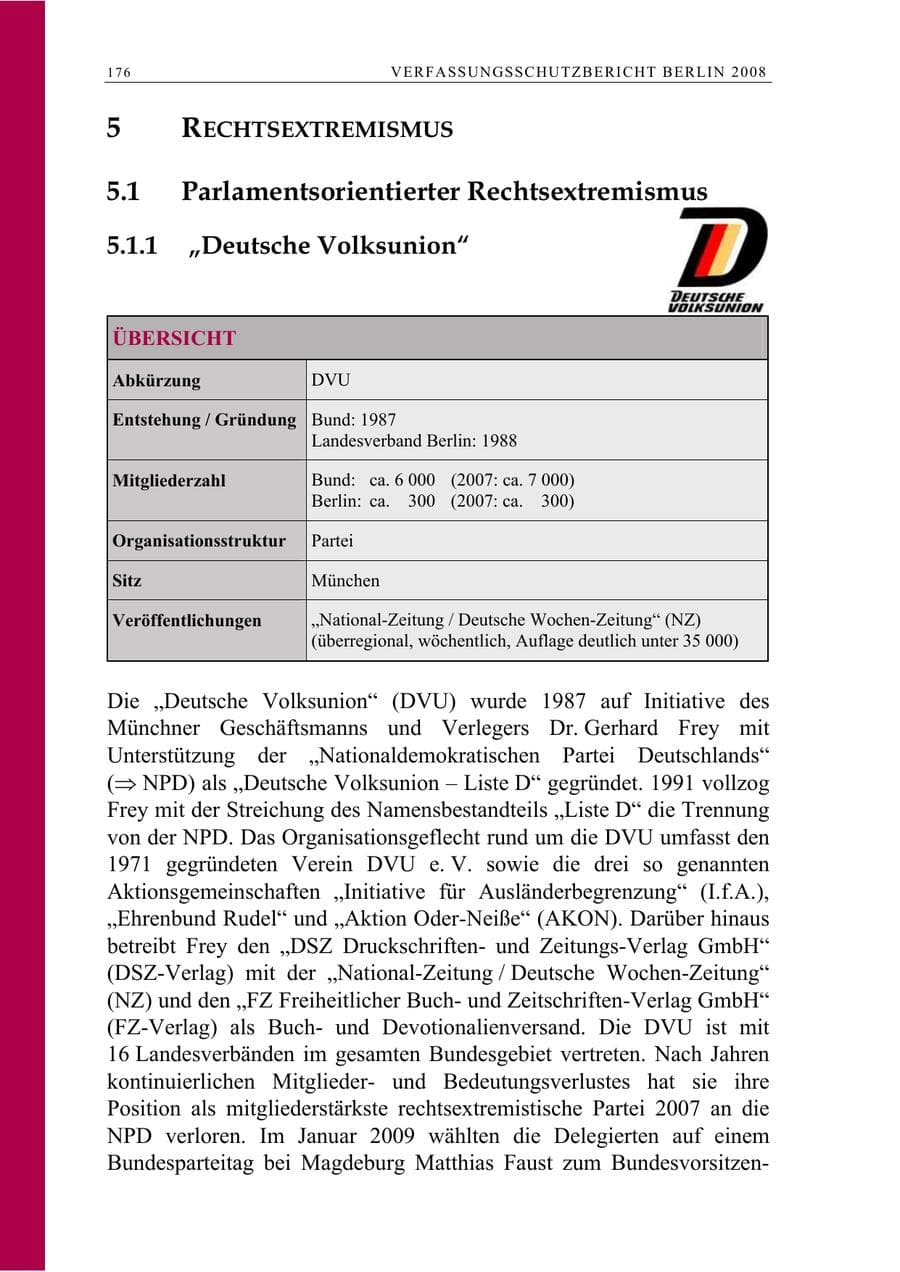 Seite 189 des Verfassungsschutzbericht 2008 Berlin