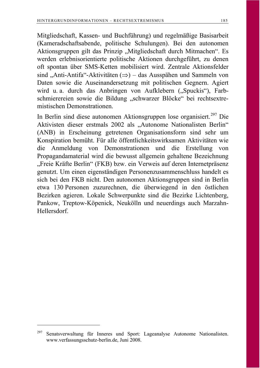 Seite 198 des Verfassungsschutzbericht 2008 Berlin