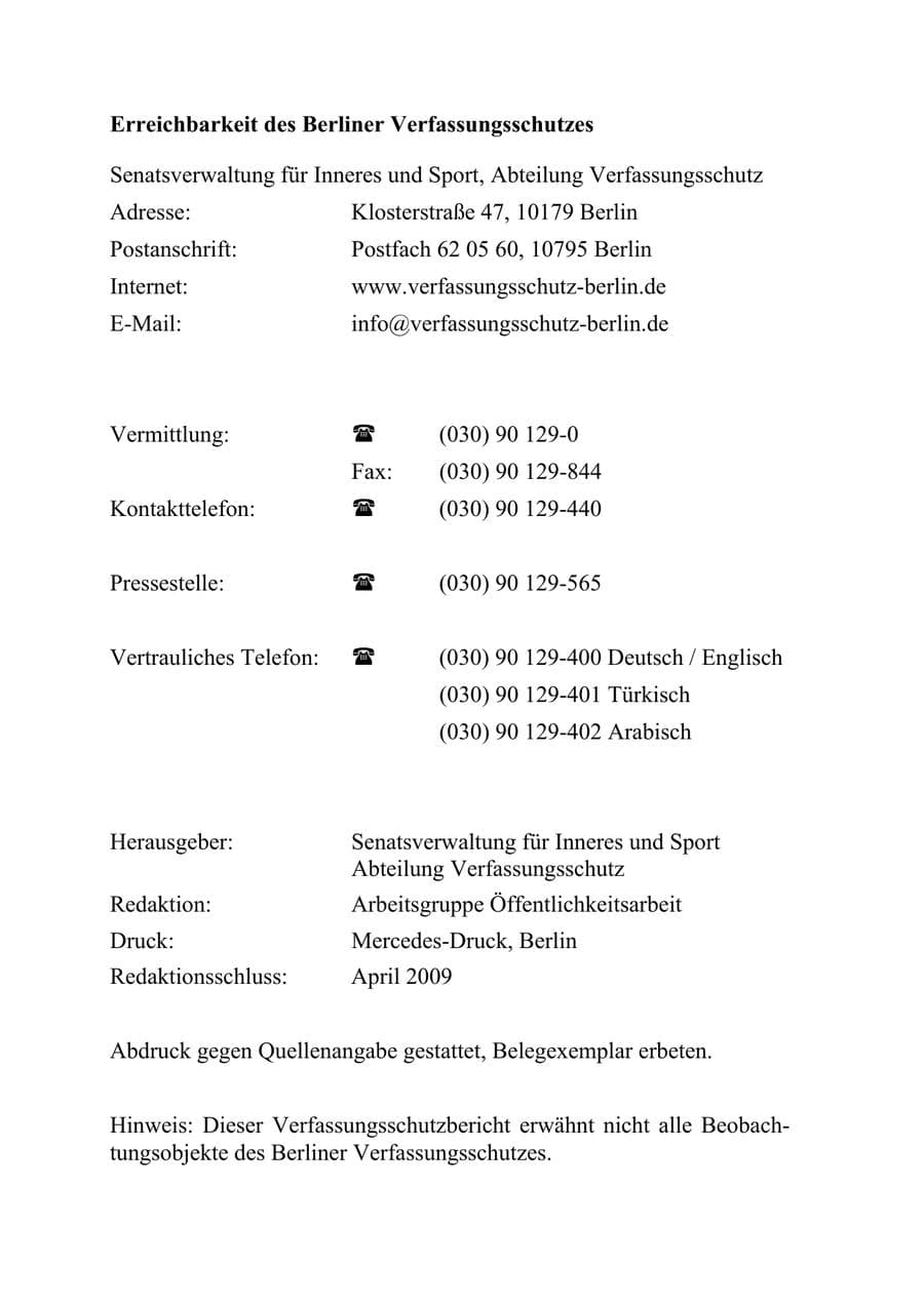 Seite 3 des Verfassungsschutzbericht 2008 Berlin