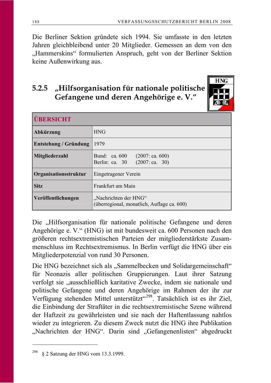 Seite 201 des Verfassungsschutzbericht 2008 Berlin