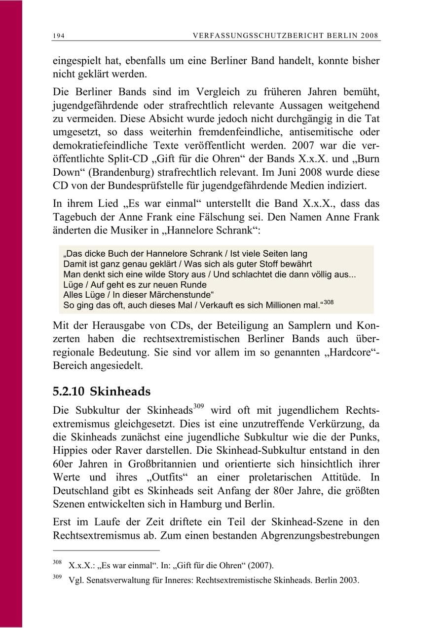 Seite 207 des Verfassungsschutzbericht 2008 Berlin