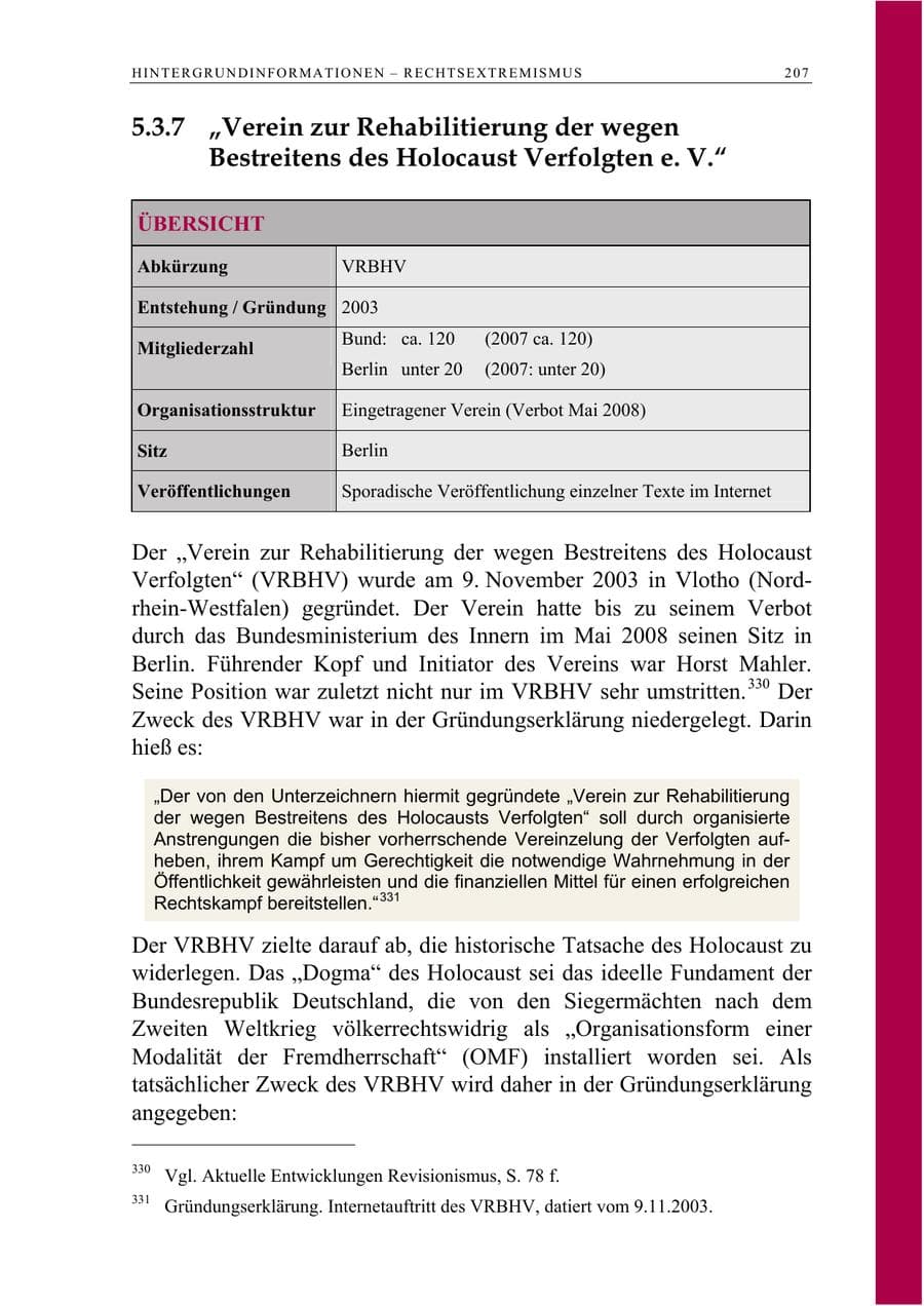 Seite 220 des Verfassungsschutzbericht 2008 Berlin