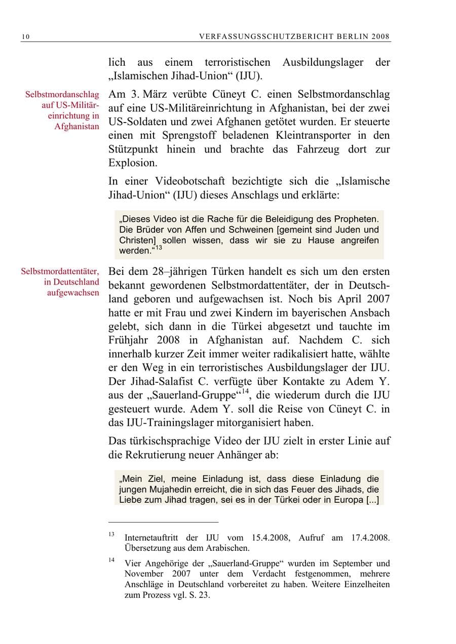 Seite 23 des Verfassungsschutzbericht 2008 Berlin