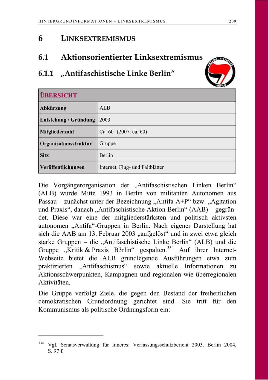 Seite 222 des Verfassungsschutzbericht 2008 Berlin
