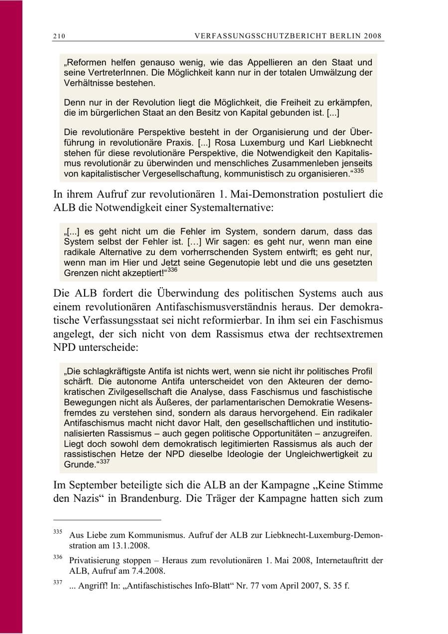 Seite 223 des Verfassungsschutzbericht 2008 Berlin