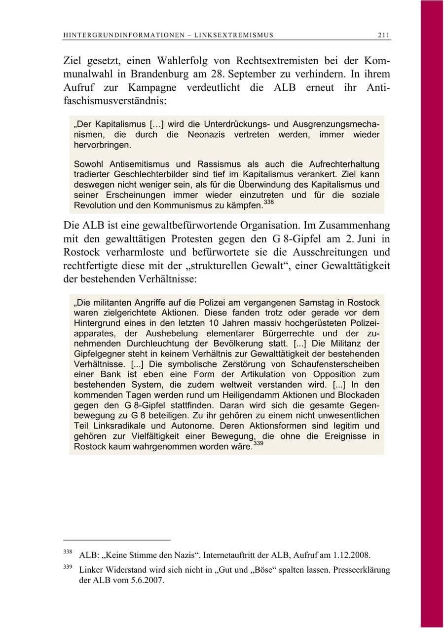 Seite 224 des Verfassungsschutzbericht 2008 Berlin