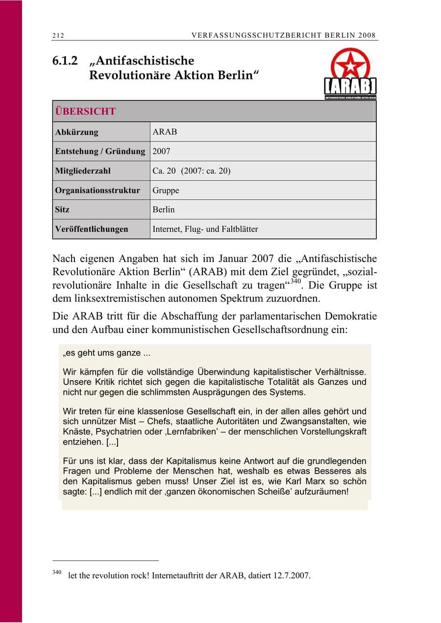 Seite 225 des Verfassungsschutzbericht 2008 Berlin