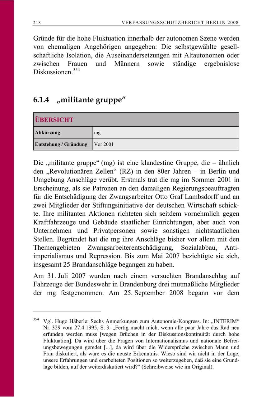 Seite 231 des Verfassungsschutzbericht 2008 Berlin