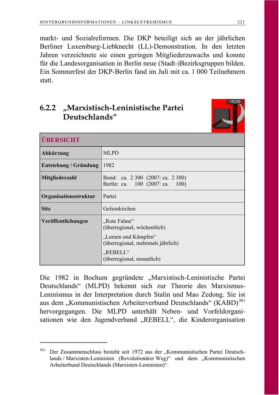 Seite 234 des Verfassungsschutzbericht 2008 Berlin