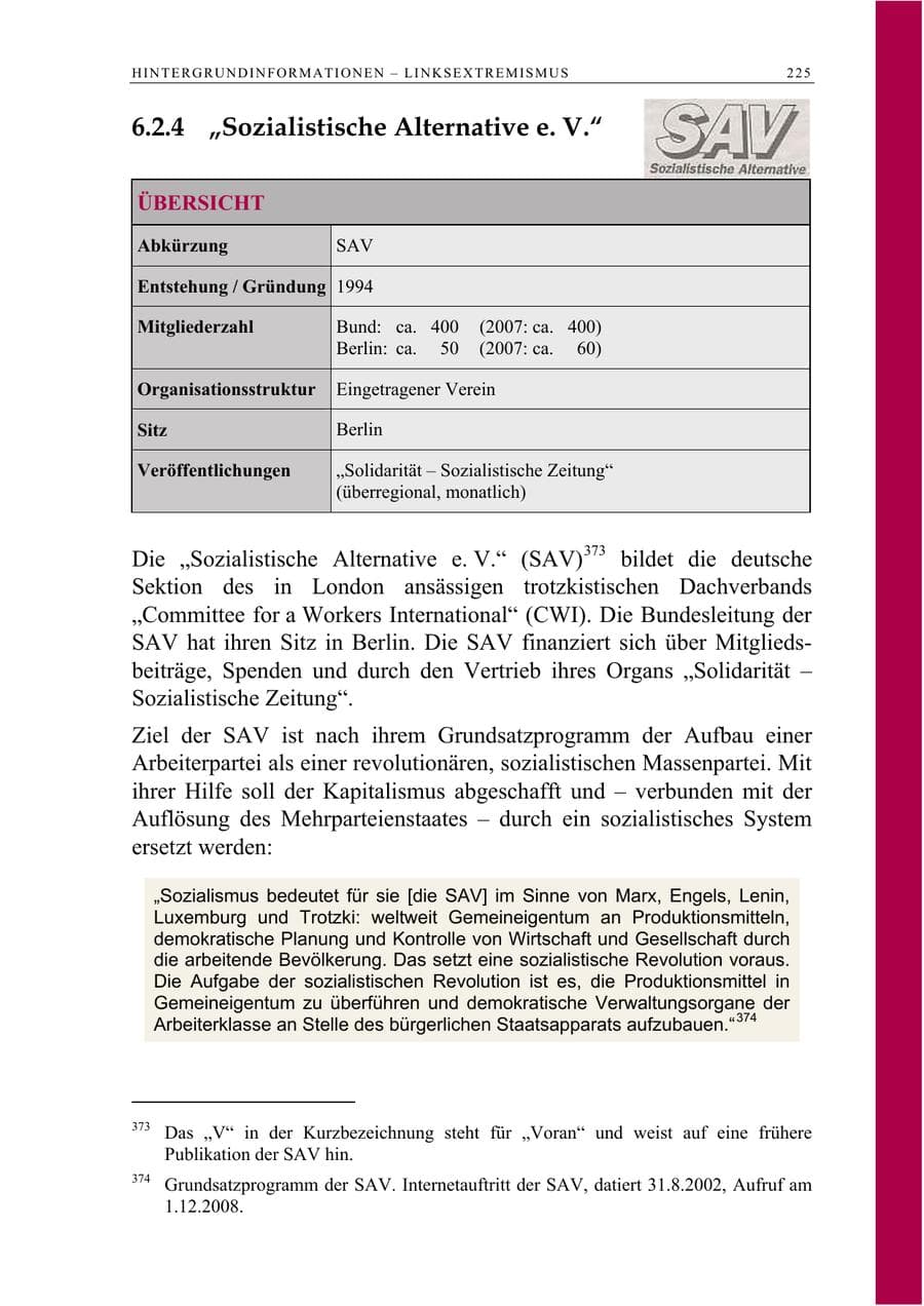 Seite 238 des Verfassungsschutzbericht 2008 Berlin
